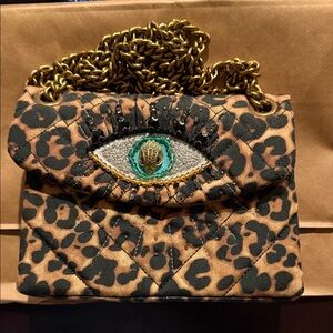 Kurt Geiger Leopard Print Mini Bag with Gold Chain